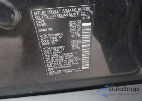 2015 Nissan Rogue Sv из США, поврежденный, VIN KNMAT2MV3FP539693